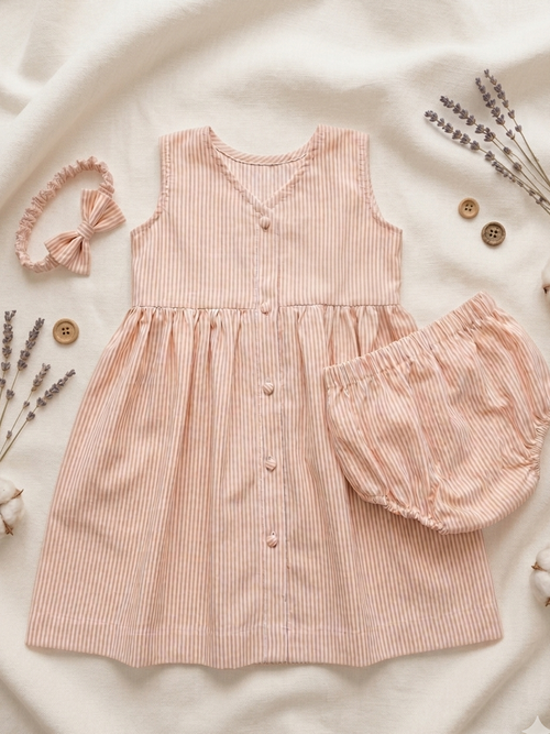Stripes Frock with Bloomer and Head Band for Little Girls.